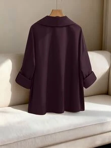 GlowEve CURVE 大尺碼女款捲袖寬鬆休閒夾克，純色，適合日常、通勤，秋冬穿搭 - 酒紅色 - 查看 2