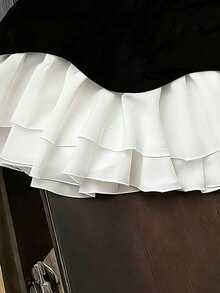 SHEIN Franclia Women's Elegant Black And White Patchwork Mini Skirt Spring Summer - Black and White - View 3