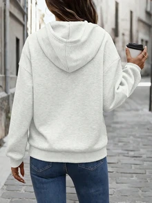 SHEIN LUNE CURVE Plus Size Women's Autumn Casual Loose Comfortable Daily All-Match Versatile Grey 3D Letter Drawstring Sweatshirt - White - View 2