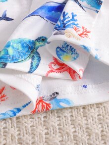 Snug Fit 男童修身長袖長褲睡衣套裝，新品上市，可愛童趣風格，海洋生物圖案印花布料，舒適居家睡衣休閒服 - 藍白色 - 查看 7