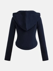 SHEIN 女童秋冬新款加厚抓絨針織海軍藍外套兩件套，可愛卡通印花休閒日常百搭返校運動風，柔軟舒適 - 藏蓝色 - 查看 6