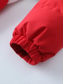 Manfinity Roghcode Men's Colorblock Puffer Jacket, Black Red White Contrast Hooded Zip-Up Loose Fit Winter Coat, Suitable For Streetwear And Daily Wear - Red - View 4