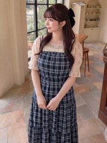 Bijouette Plus Size Plaid Pleated Dress, Japanese Gentle Style, Suitable For Commuting And Dating - Blue - View 2