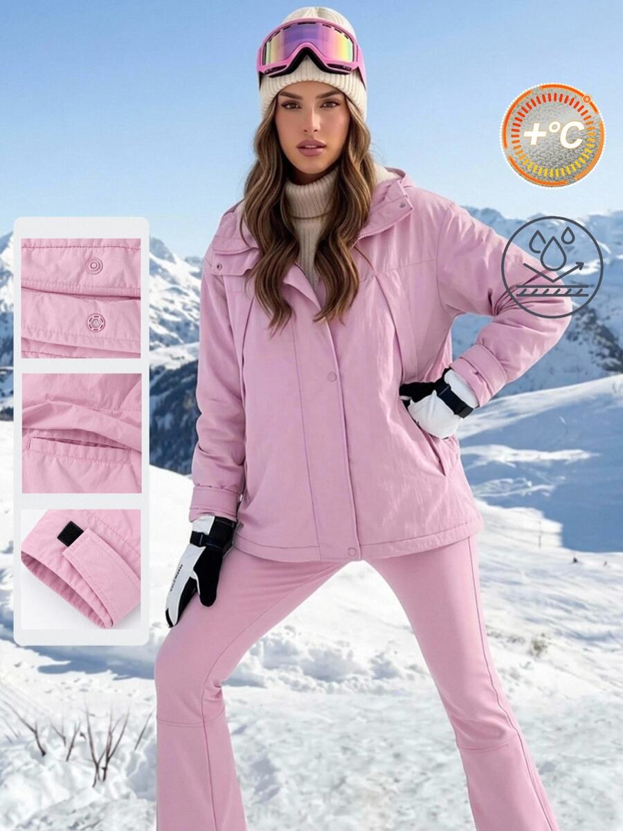 SHEIN BASICS Women's Solid Color Zipper Casual Versatile Daily Outdoor Softshell Jacket - Baby Pink - View 1