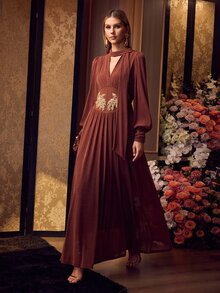 MOTF Soiréza ELEGANT LONG SLEEVE BEADED PLEATED EVENING DRESS - Brown - View 7