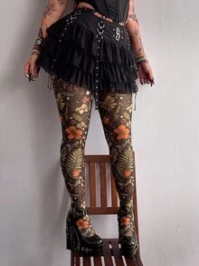 Whyspr Plus Size Women's All-Over Print Casual Versatile Daily Wear Tight-Fitting Leggings With Socks - Multicolor - View 7