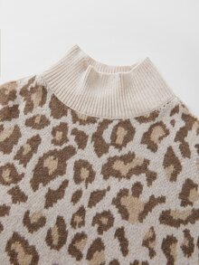 SHEIN Women's Mock Neck Leopard Knit Dress, Cold Shoulder Long Sleeve Bodycon Mini Dress - Multicolor - View 8