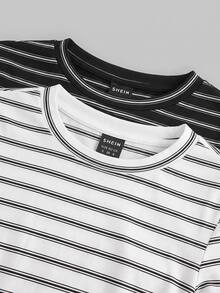 SHEIN EZwear 2件組女款條紋圓領長袖休閒T恤 - 彩色 - 查看 7