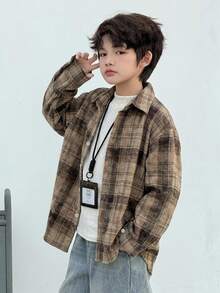 Dazy Kids Tween Boy Plaid Single-Breasted Long Sleeve Fashion Shirt - Coffee Brown - View 7