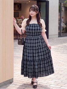 Bijouette Plus Size Plaid Pleated Dress, Japanese Gentle Style, Suitable For Commuting And Dating - Blue - View 4
