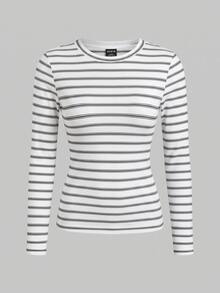 SHEIN EZwear 2件組女款條紋圓領長袖休閒T恤 - 彩色 - 查看 4