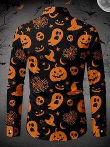 Manfinity Homme Men's Long Sleeve Skull & Pumpkin Print Button-Up Shirt - Multicolor - View 2