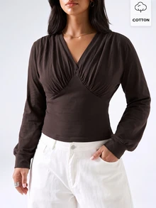 LYSMO Brun långärmad T-shirt för kvinnor i plus size, höst/vinter - Brun - Visa 3