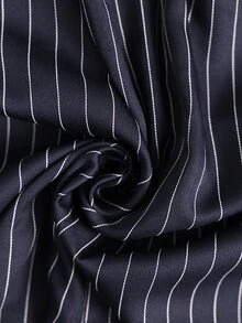 Elaquor Gaun Elegan Wanita Ukuran Besar Bergaris Lengan Panjang dengan Desain Lipit - Navy Blue - View 7
