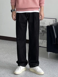 DAZY Celana Jeans Pria Model Washed dengan Kantong Kancing untuk Musim Semi/Gugur - Hitam - View 6