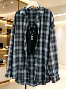 INAWLY 女款格紋單排扣長袖簡約百搭襯衫 - 彩色 - 查看 1