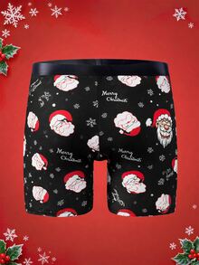Notgurli Christmas Cartoon Santa & Snowflake Graphic Men Boxer Briefs, Merry Christmas Letter Print Breathable Comfy Men's Holiday Underpants - Multicolor - View 2