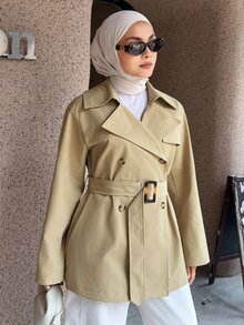 DAZY Women's Fashion Button Long Sleeve Lapel Trench Coat - Khaki - View 6