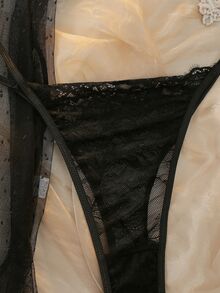 DelicateAllure Plus Size Women's Lace Cami Top And Thong Panty Sexy Lingerie Set - Black - View 3