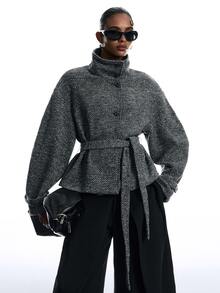 LYSMO Women's Fashion Versatile Daily Overcoat - Black and White - View 5