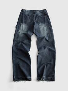 ROMWE MEN Street Life Men's Casual Button Pocket Denim Jeans For Daily Wear - Dark Wash - View 2