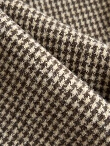 SHEIN EZwear Women's Autumn/Winter Retro Houndstooth Fabric Casual Wide Leg Pants With Frill Trim, Suitable For Commuting, Daily Wear, Shopping, Dating - Coffee Brown - View 5