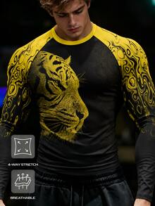 Gym Rark Men's Tiger Graphic Crew Neck Slim Fit Long Sleeve Fashionable Comfortable Sportswear - Black - View 3