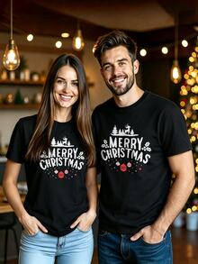 HypeHours Men's Plus Size Classic Santa Claus Street Style Graphic T-Shirt, Suitable For Family Wear, Holiday Edition, Christmas Eve Essential - Black - View 1