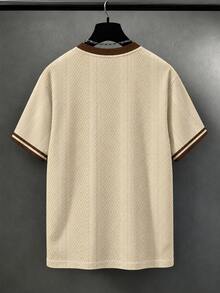 Manfinity Homme 男士時尚印花短袖T恤，休閒舒適優雅上衣，適合日常街頭穿搭，男士戶外運動T恤 - 杏色 - 查看 2