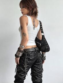 Bloopia Fashion Women's White Minimalist Beaded Tank Top - White - View 2