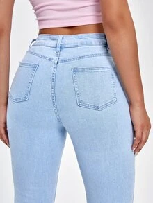 SHEIN EZwear Women's Casual Flared Leg Denim Jeans - Blue - View 7