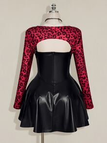 SHEIN ICON Plus Size Y2K Red Leopard Print Sleeveless Ultra Cropped Long Sleeve Top - Red - View 9
