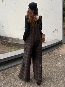 FRIFUL Women's Plaid Casual Versatile Everyday Jumpsuit - Black - View 3