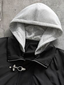 AXEPEAK 男士休閒金屬扣設計連帽拉鍊外套 - 黑色 - 查看 3