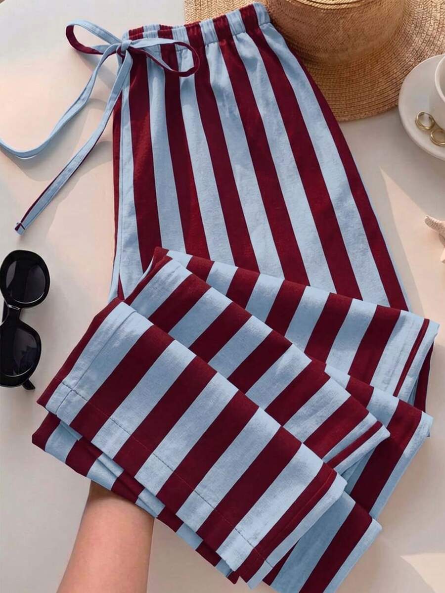 SHEIN EZwear Women's Striped Casual Daily Wear Long Pants - Multicolor - View 1