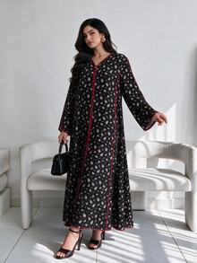 Yasmyna New Contrast Trim V-Neck Romantic Elegant Ditsy Floral Dress, Versatile For Vacation, Daily Wear, Home, And Party - Multicolor - View 5
