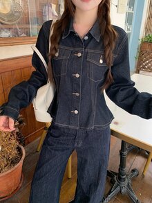 DAZY Women's Long Sleeve Single-Breasted Casual Denim Jacket - Blue - View 4
