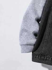青少年男孩 2件套休閒現代時尚拼接夾克與長褲，適合秋冬日常穿著 - 灰色 - 查看 9