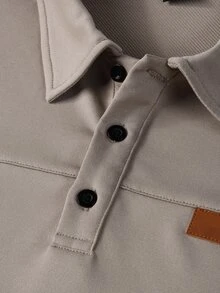 Calvornis 秋冬男士成熟老錢風卡其色素面小標 Polo 衫 - 卡其色 - 查看 6