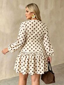 Auralis Nueva falda mini de talla grande color marrón con cuello en V, cintura ceñida y línea A, con decoración de botones metálicos, que combina el estilo vintage de los años 20 y el Charm elegante de los años 50, adecuada para el Día del Maestro, trabajo de oficina y ocasiones formales de otoño - Multicolor - Ver 2