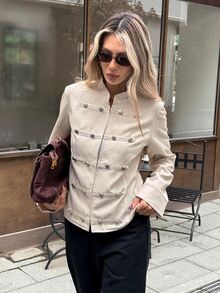 Serisse Women's Streetwear Button Decor Long Sleeve Jacket - Apricot - View 6