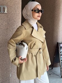 DAZY Women's Fashion Button Long Sleeve Lapel Trench Coat - Khaki - View 4