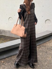 FRIFUL Women's Plaid Casual Versatile Everyday Jumpsuit - Black - View 2