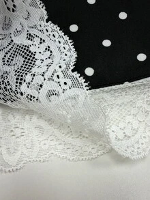 Celisse Polka Dot Print Flared Sleeve Contrast Color Lace Patchwork Elegant Autumn/Winter Women's T-Shirt - Black - View 5