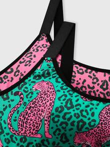 Chillnights Young Colorblock Leopard Print Webbing 2pcs/Set Women's Bra - Multicolor - View 4