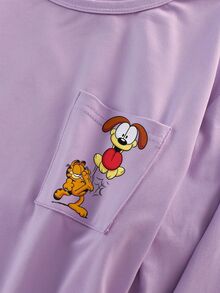 GARFIELD | SHEIN 少女口袋長袖上衣與卡通印花長褲套裝 - 淡紫色 - 查看 6