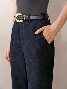 MOTF PREMIUM WOMEN'S COMMUTER ROYAL BLUE SUEDE WIDE LEG LOOSE FIT LONG PANTS - Royal Blue - View 2
