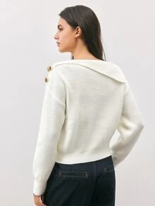 Maija Women's Solid Color Casual Versatile Daily Knit Top,Going Out Outfis,Fall Clothes - White - View 3