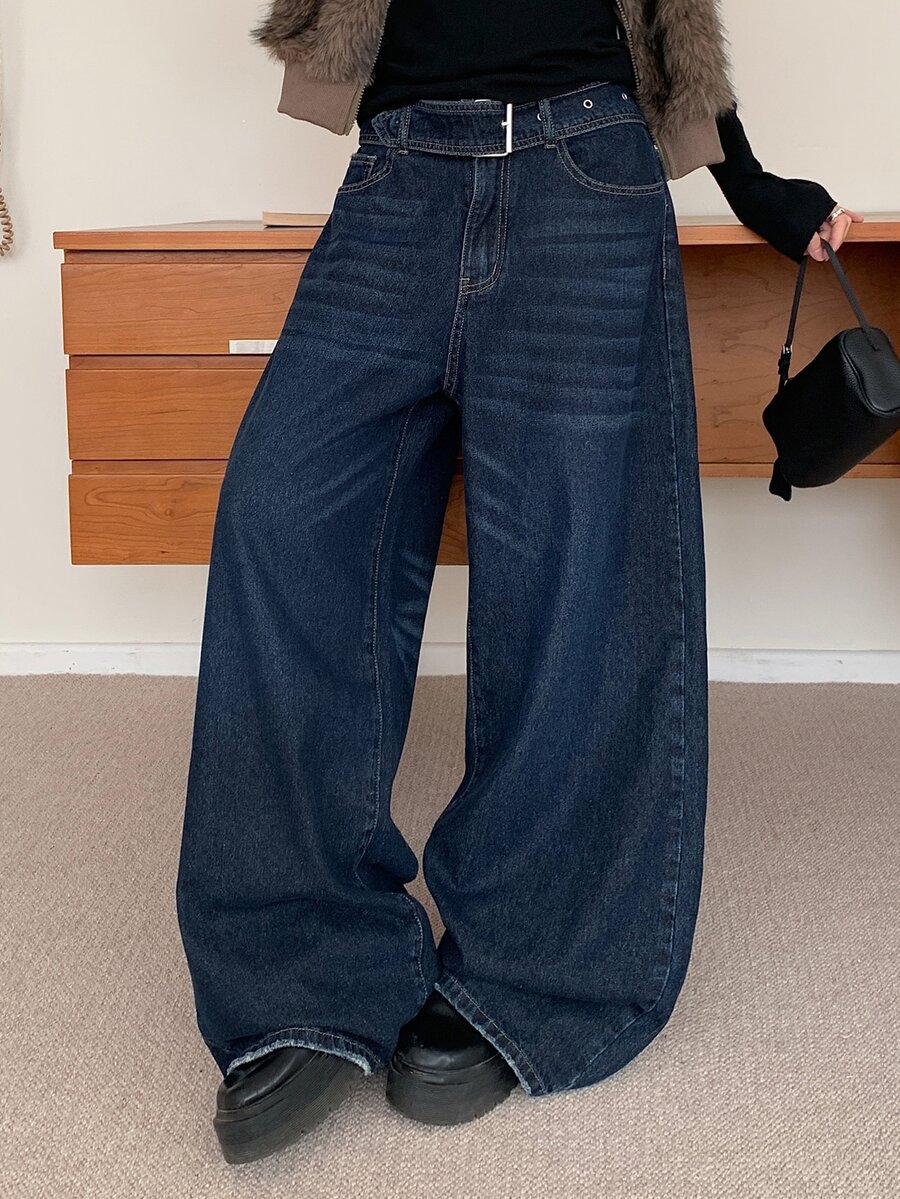 DAZY Women's Fashion Street Loose Fit Denim Jeans With Pockets - Blue - View 1