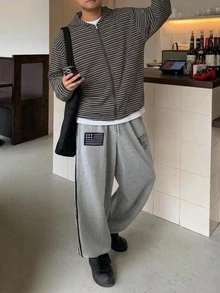 DAZY Spring/Autumn Black & Grey Striped Double Zipper Front Hooded Sweatshirt, Korean Style For Men - Multicolor - View 3